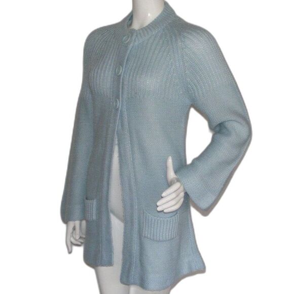 Vintage Cardigan Sweater, S, Light Blue, Big buttons, Acrylic, BUFFUMS - Picture 3 of 10
